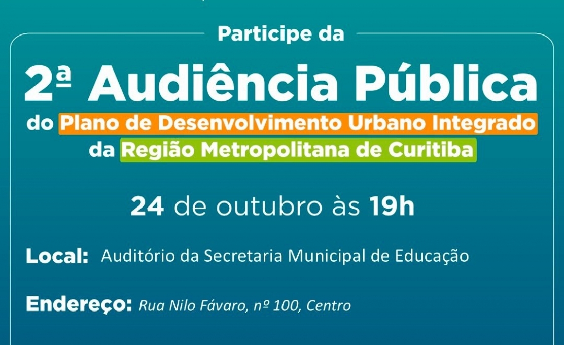 Quatro Barras terá um Centro de Apoio Municipal para a população participar da 2ª Audiência Pública do PDUI-RMC