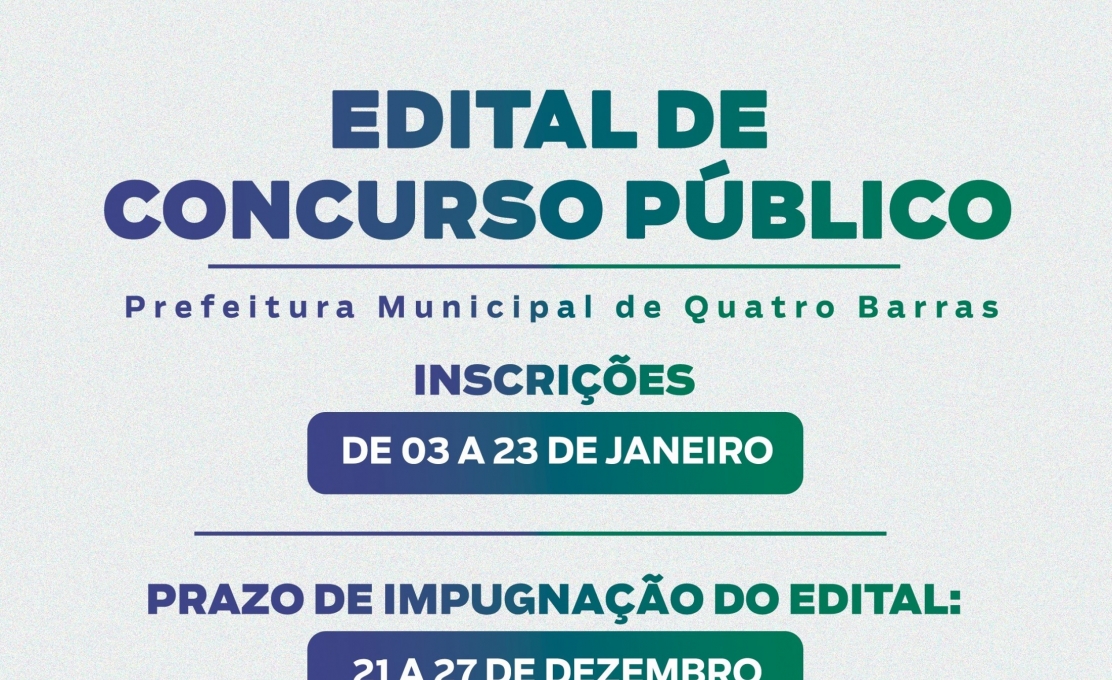 Prefeitura de Quatro Barras abre Concurso Público para preenchimento de vagas em 29 cargos 