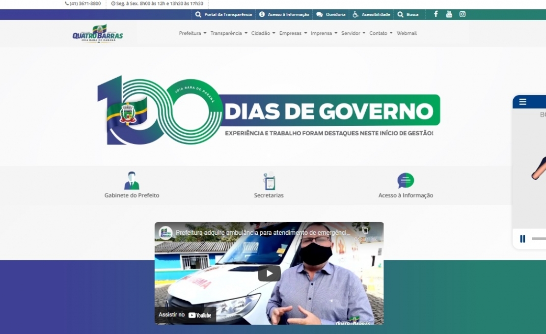 Inovando: Prefeitura de Quatro Barras lança site com novo layout, de fácil navegação e mais funcional