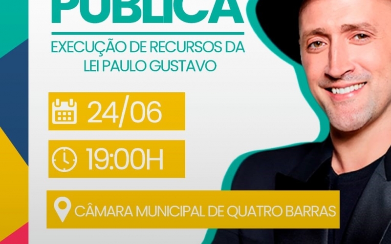 Prefeitura realiza na próxima segunda-feira (24) a Audiência Pública sobre execução de recursos da Lei Paulo Gustavo