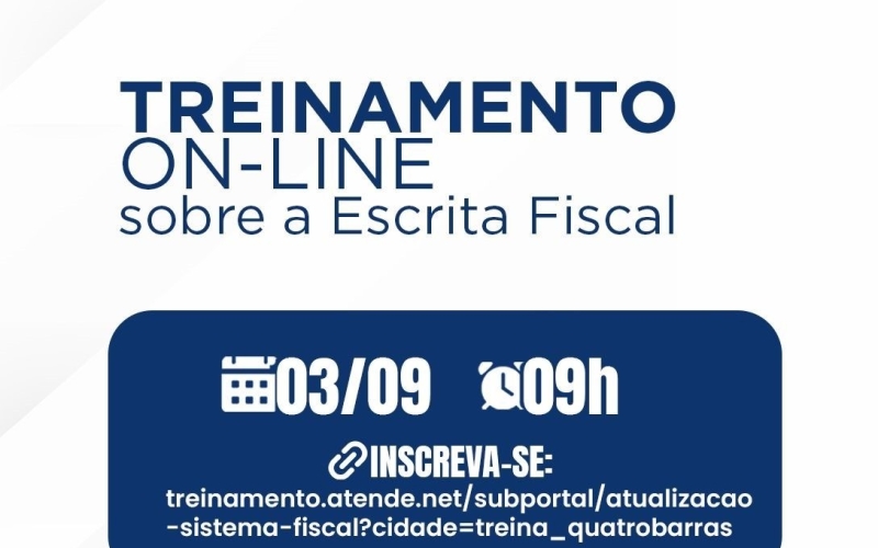 Treinamento on-line de Escrita Fiscal: transmissão acontece no dia 03 e ficará disponível por 30 dias