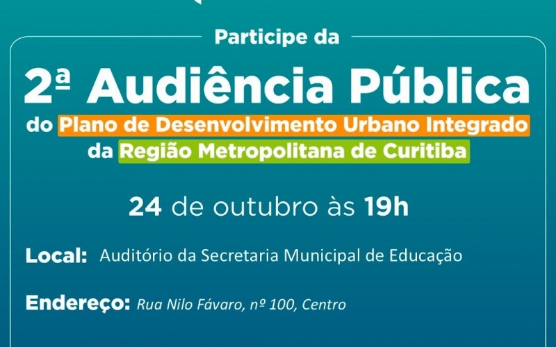 Quatro Barras terá um Centro de Apoio Municipal para a população participar da 2ª Audiência Pública do PDUI-RMC